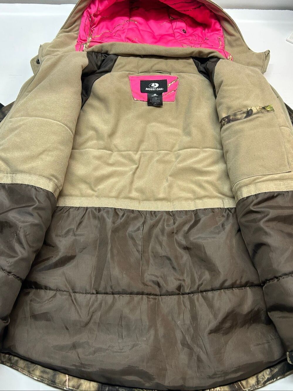 Mossy Oak Break Up Country Camo Fleece Hooded Jacket Womens M Pink Accent - Picture 9 of 15
